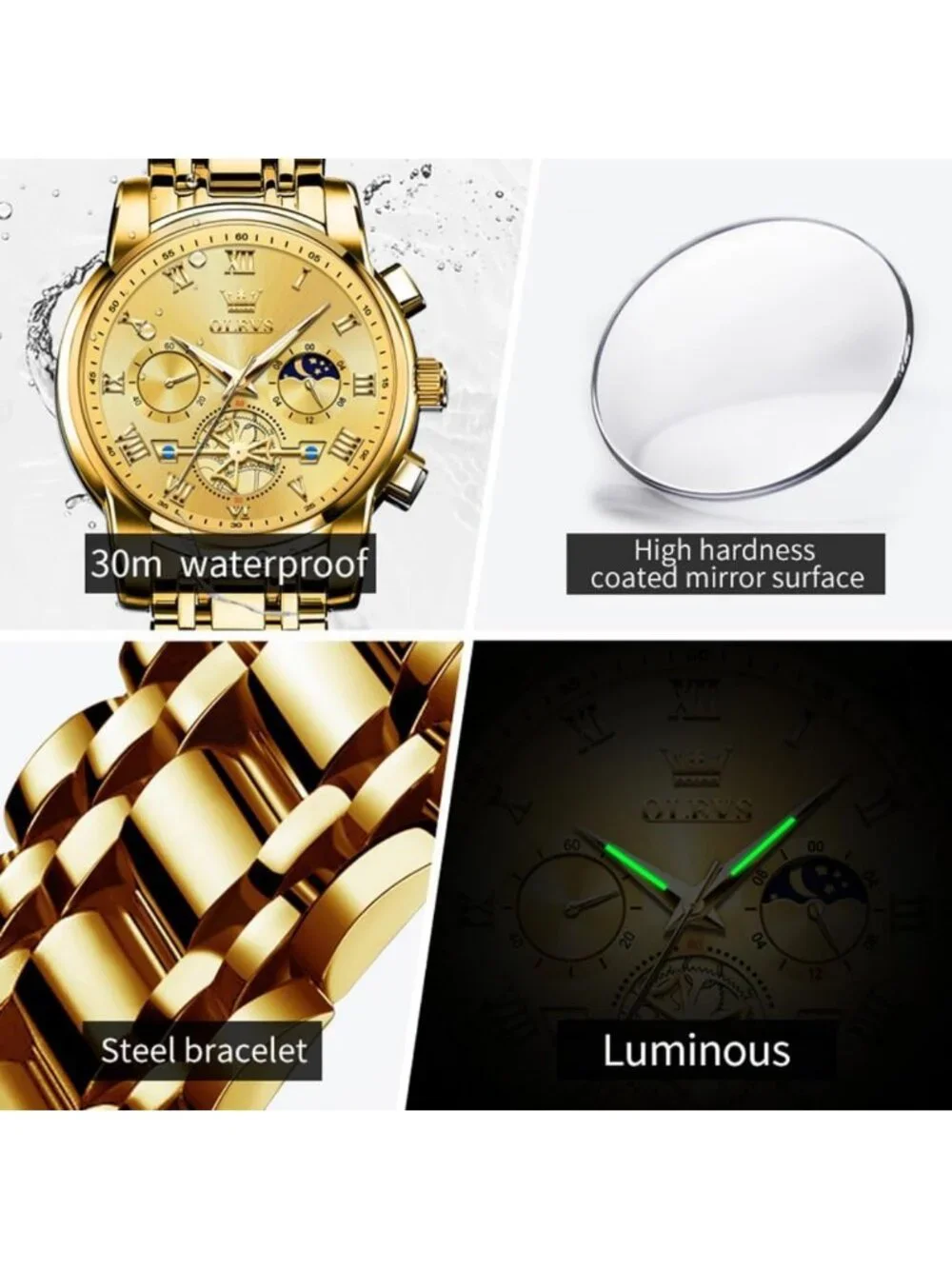 Luxury Waterproof Big Face Stainless Steel Multifunction Men's Watch - Stylish